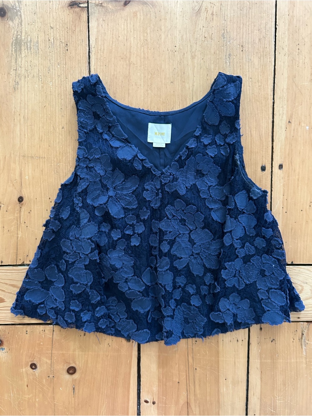 Anthropologie Maeve Navy Floral Lace Sleeveless Top